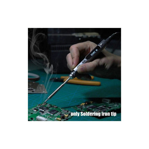 Person using soldering iron with 7 Piece Soldering Iron Tip Replacement Set For TS100 And Mini Digital Soldering Irons, Durable