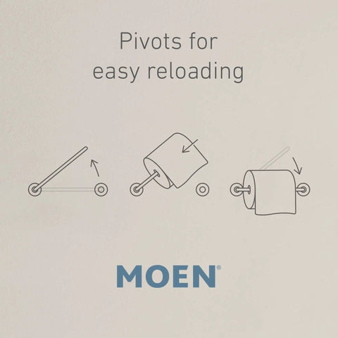Illustration showing pivoting mechanism for Wellton Brushed Nickel 4 Piece Bathroom Accessory Set With Towel Bar Towel Ring Robe Hook And Pivoting Toilet Paper Holder For Coordinating Bath Decor And Everyday Convenience.