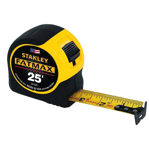 FatMax 25 Foot Tape Measure 2 Pack Built Tough For Job Sites With 11 Foot Standout showing tape extended with markings.
