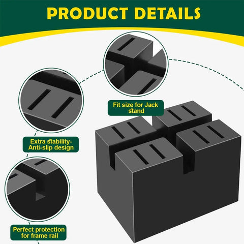 Set Of 4 Pinch Weld Blocks With Solid Rubber Lift Spacers, Jack Bracket Adapters, 4 inch long, slotted design, frame protectors