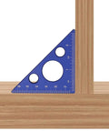 Pro Grade Aluminum Isosceles Right Triangle Ruler With 45/90 Degree Layout, thickened body, shown in a woodworking setup.