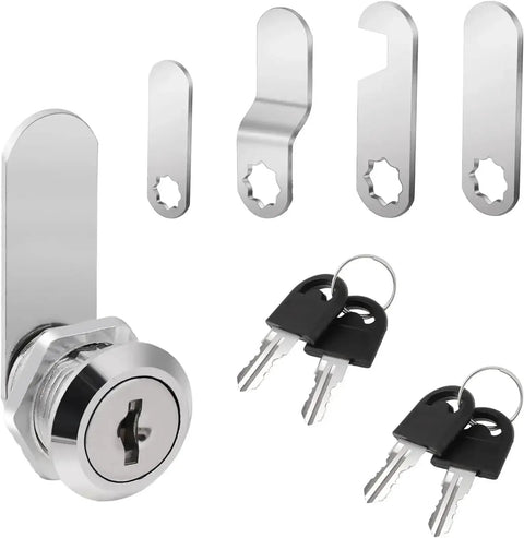 Three Pack Cam Lock Set For Letterbox Cabinet Door Mailbox Cupboard Locker with keys and mounting hardware shown.