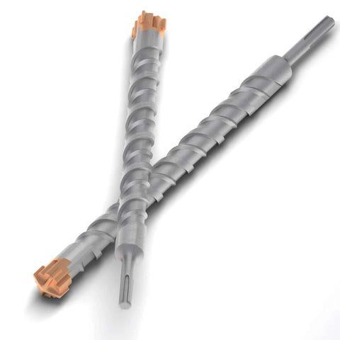 SDS Plus rotary hammer drill bit, 1-3/8 in, gray steel with orange tips, pair shown