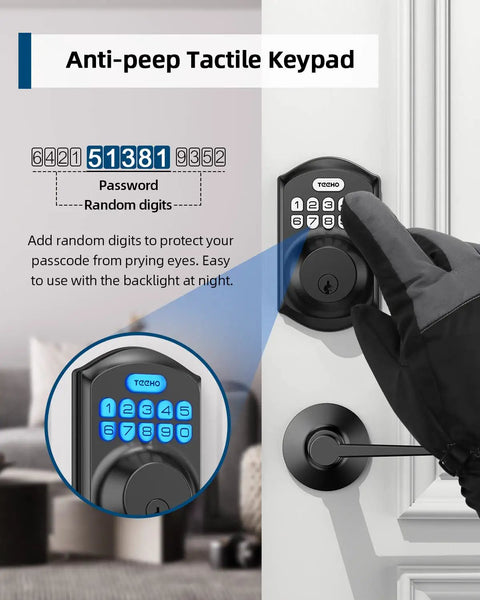 Electronic Keypad Deadbolt With Double Door Handles For Keyless Door Locking Matte Black Finish And Smooth Auto Secure Feature That Makes Front Door Upgrades A Major Game Changer For Homeowners Seeking Rock Solid Security Without Any Daily Headaches
