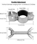 Adjustable Pipe And Drape Clamps For Party Decor with dimensions, heavy-duty steel, rust resistant for venue setup