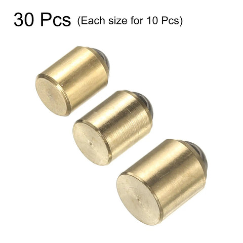 Top Tier Brass Ball Point Spring Plungers 30 Piece Assorted Kit featuring detailed view of brass plungers with smooth tips.