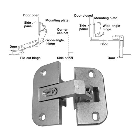 Self Closing Stainless Steel Door Hinge with drawings showing assembly details.