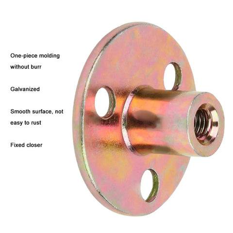 M6 size Three Hole Flange Nut T Nut Tee for furniture fixing, heavy duty galvanized iron round base connector, easy install hardware