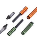 Image of 2 Pack Compact Fire Starters with Scraper Striker, Replaceable Threaded Ferro Rod, Magnesium Fire Steel, EDC Kit components displayed