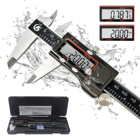 Digital Caliper Measuring Tool Built Tough With IP54 Waterproof Stainless Steel Body 6 Inch 150mm Electronic Vernier Caliper With Large LCD Screen