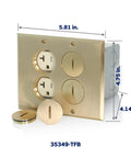 Tamper-Resistant 2-Gang Duplex Receptacle Floor Box Assembly, No-Fuss Brass Finish, 20-Amp, 125-Volt, Weather-Sealed With Gasket And O-Ring