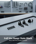 Heavy Duty Gate Bolt Drop Rod Latch Holds Your Fence Tight So It Ain't Budgin' Solid Carbon Steel Construction Ideal For Wood Gardens And Yards To Secure Entryways With A Sleek Black Painted Finish 30 Cm with mounting hardware on a gray workbench.
