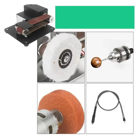 Compact Mini Electric Belt Sander With Multifunctional Polishing, Grinding, And Knife Sharpening Capabilities, showcasing sanding belt and polishing tools.