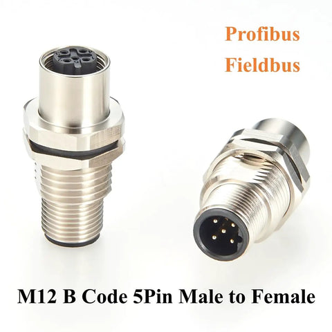 Rugged M12 B Code 5Pin Male To Female Bulkhead Connector IP67 for Profibus Industrial Automation and Control Cabinets