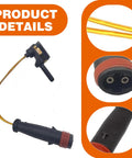 Titgoes brake pad wear sensor with black body and orange wire, featuring dual-pin connector and threaded end