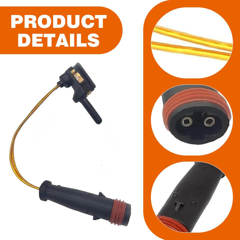 Titgoes brake pad wear sensor with black body and orange wire, featuring dual-pin connector and threaded end