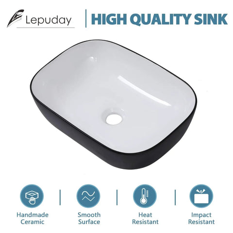 Round Vessel Sink 16x16 Inches For Bathroom Above-Counter Ceramic Basin, Dope Modern Black Or White Vessel Sink, Top View