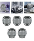Five Pack Ridiculously Tough Two Inch NPT Plastic Flexible Conduit Connectors, gray plastic fittings in a set.