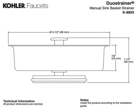 Technical diagram of Duostrainer Sink Strainer Basket With Removable Stainless Steel Open Close Stopper, Tight Seal, Polished Chrome, Fits 3-1/2 Inch Or 4 Inch Outlets, Easy Install, No-Fuss Kitchen Drain Strainer