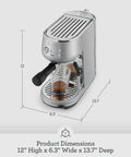 Compact Espresso Machine With 54mm Portafilter And 19 Gram Dose Auto Steam Wand For Milky Microfoam Brushed Stainless 12" x 6.3" x 13.7"