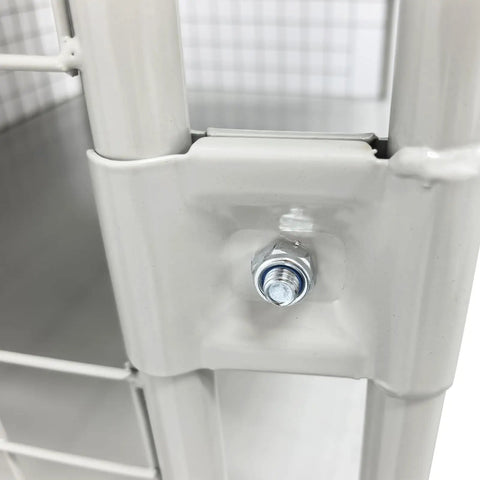 Close-up of the bolt detail on the Hella Sturdy Foldable Warehouse Trolley With Reinforced Mesh Cargo Cage and Double Access Doors.