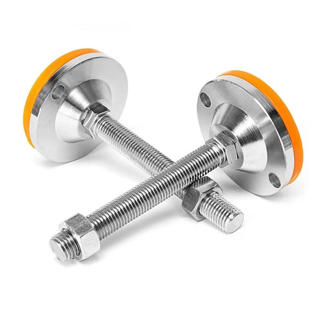 Rock Solid Heavy Duty Leveling Screw Legs With Adjustable Feet Carbon Steel Machine Supports M8 M10 M12 Threaded Base on a white background.