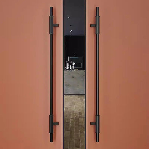 Two Sided Stainless Steel French Door Handles 70.8 Inch Long Black Finish Push Pull Front Door Hardware For Indoor And Outdoor Use
