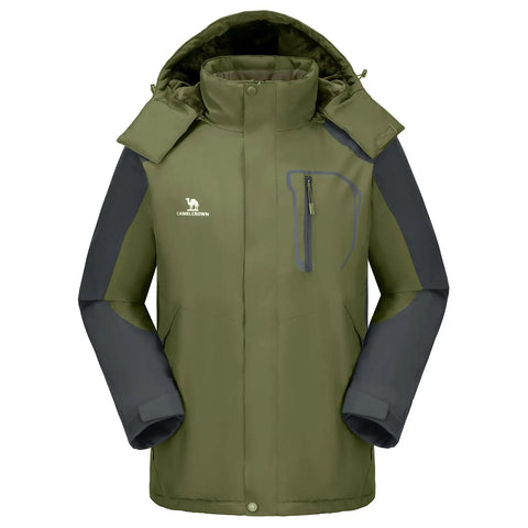 Mens Ski Snow Jacket Waterproof Winter Coat Windproof Warm Fleece Lined Hooded Parka Olive Green Size S with hood and cuffs detail
