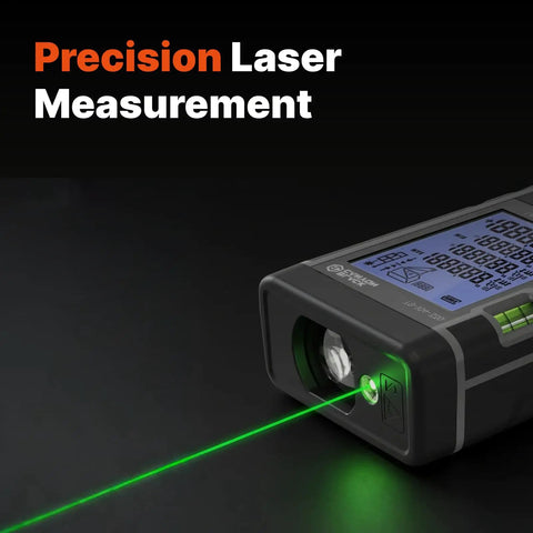 Beast Laser Measuring Tool With 165 Ft Range, High Accuracy One Sixteenth Inch Tolerance Plus Or Minus Two Millimeters, Multi Mode, Self Calibration, Backlight, 99 Memory, AAA Battery Operated For Indoor Outdoor Use. Precision laser distance meter with green beam