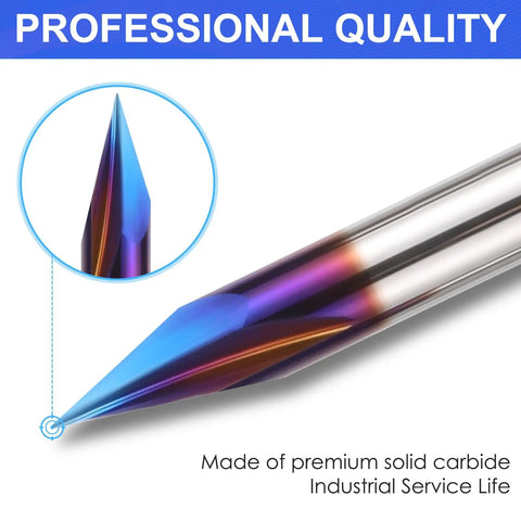 Top Shelf 5 Piece Cnc Router Bits Set For Wood Carving Uses Slick Quarter Inch Shank showing premium solid carbide bit tip.