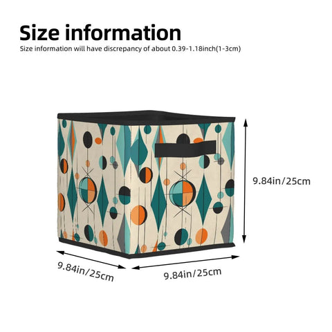 Premium Heavy Duty Foldable Storage Cubes With Reinforced Handles Mid Century Geometric Closet Bins 9.84in size with black handles.