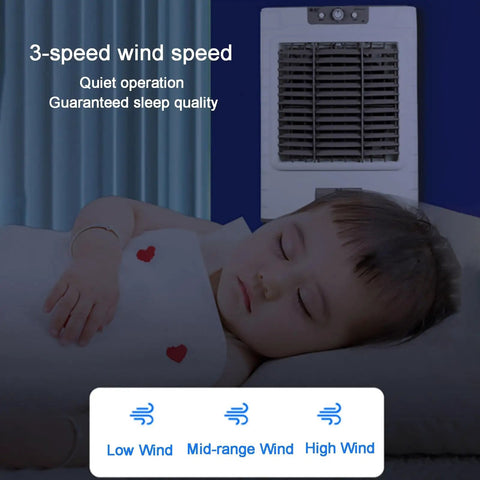 Super Chill Heavy Duty Evaporative Air Cooler With 10000 CFM Flow And 18 Gallon Tank Bringing Ice Cold Breeze Plus 3 Fan Settings As Your Ultimate Swamp Cooler To Crush The Summer Heat Indoors Or Outside operating quietly while a child sleeps nearby.