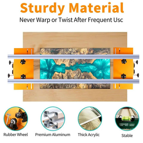 58 Inch Router Sled And Slab Flattening Jig For Woodworking Beefy Pro and DIYers tool shown with durable aluminum rails on wood slab