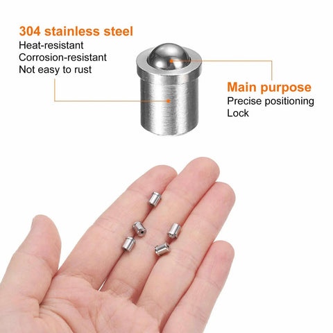 Top Tier 5 Piece Mini Ball Spring Plungers 4mm X 5mm Stainless Steel shown in hand for precise cabinet door locking.