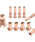 Ultimate 11-Piece Plasma Cutter Tips And Nozzles Kit Made For Procut 55 And 80 Series Machines For Smooth Metal Cutting Jobs With Superior Heat Resistance And Stable Ignition Performance You Cant Miss, featuring five nozzles and five electrodes.