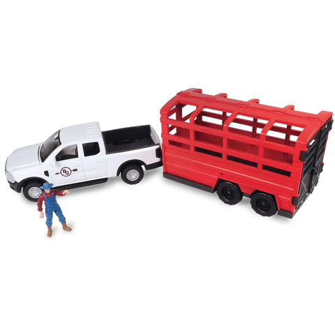 Totally Realistic Ranch Truck Playset With Lights And Sounds Cattle Trailer 18 Piece Farm Toy Set Articulated Animals Rancher Figure