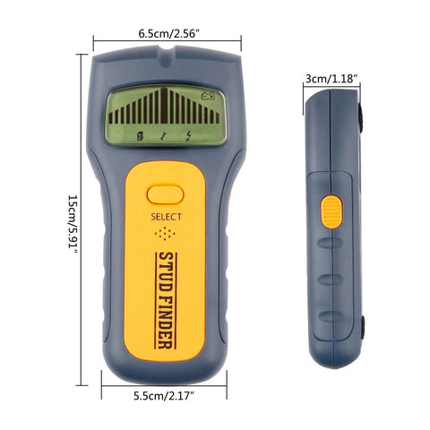 Electronic Finder Handheld Wall Scanner for Wood Metal Studs Detection with LED Alarm Detector Metal Detector Wand for Security Accessories Pinpointer-coils for Adults Easy, shown from the front and side, featuring LCD display.