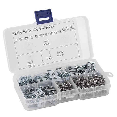 200-piece Manganese Steel Self Tapping Screws Kit For Motor Vehicles, zinc coated rust resistant fixings in open plastic case