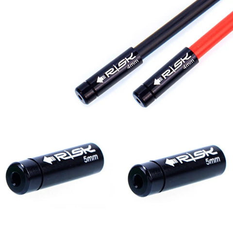 Beefy Aluminum Alloy Bike Cable End Caps Set For 4mm And 5mm Cable Housing in black with 4mm and 5mm sizes shown