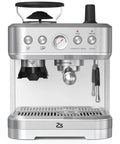 Top Shelf Home Espresso Machine With Built In Conical Burr Grinder 15 Bar Pump Dual PID Temp Control And Auto Milk Frother 85 Oz Tank front view with buttons and portafilter