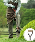 Gardener using D Grip Handle Replacement Fork Kit for Garden Shovels, ergonomic Y grip, durable silver finish, in garden setting.