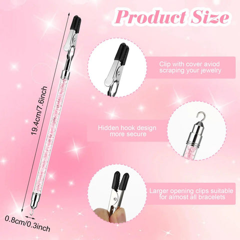 Two Head Bracelet Helper Tool Set Stainless Steel Jewelry Aid product size with hook and clasp fastening heads.