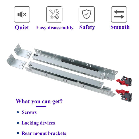 Undermount Concealed Soft Close Drawer Slides 15 Inch Full Extension, 6 Pairs With Locking Device And Rear Mounting Brackets