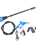 Heavy Duty Rock Solid Electric Drum Pump 5 GPM Dual Voltage 120V AC 12V DC 2 Inch Bung 55 Gal Barrel No Fuss Quick Transfer For Def Diesel Antifreeze components including hose and power connections.
