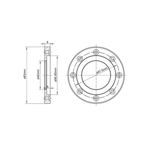 Technical drawing of Face Plate Ring For NCK Series Woodturning Lathe Chuck, Compatible With Super NOVA2, showing dimensions