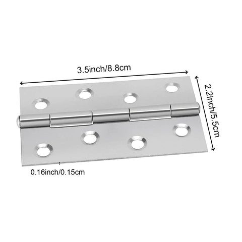 24 Pack 3.5 Inch Stainless Steel Folding Butt Hinges Silver Rust Proof Heavy Duty Cabinet Door Hardware with dimensions shown.