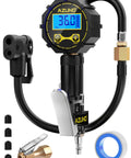 Universal Presta And Schrader Valve Adapter With 200 PSI Pressure Gauge Dual Port Inflator Hose Easy Bike Tire Inflator