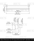 Dimensions of Rustproof Double Towel Rack With 23.3 Inch Wall Mount Shelf In SUS304 Stainless Steel Brushed Finish