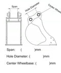 Technical diagram of Quick Change Hitch for Mechanical Mini Excavator Backhoe Attachment, Fits 1T To 1.5T Digging Machines, 90mm Span, 25mm Hole Diameter, 90mm Central Wheelbase