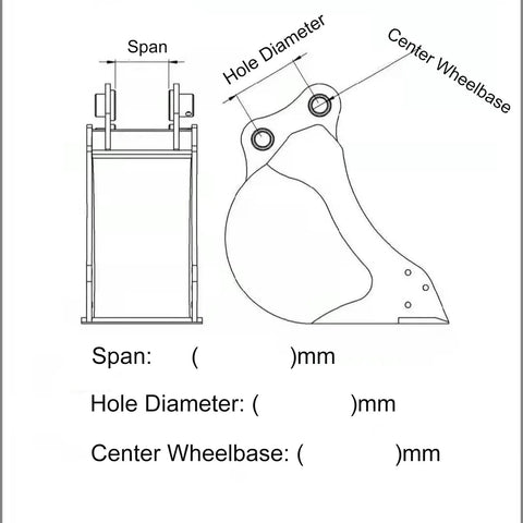 Technical diagram of Quick Change Hitch for Mechanical Mini Excavator Backhoe Attachment, Fits 1T To 1.5T Digging Machines, 90mm Span, 25mm Hole Diameter, 90mm Central Wheelbase